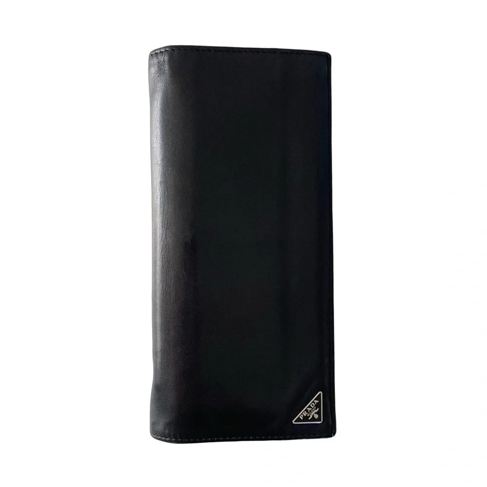 Prada black soft calfskin leather vertical breast pocket wallet